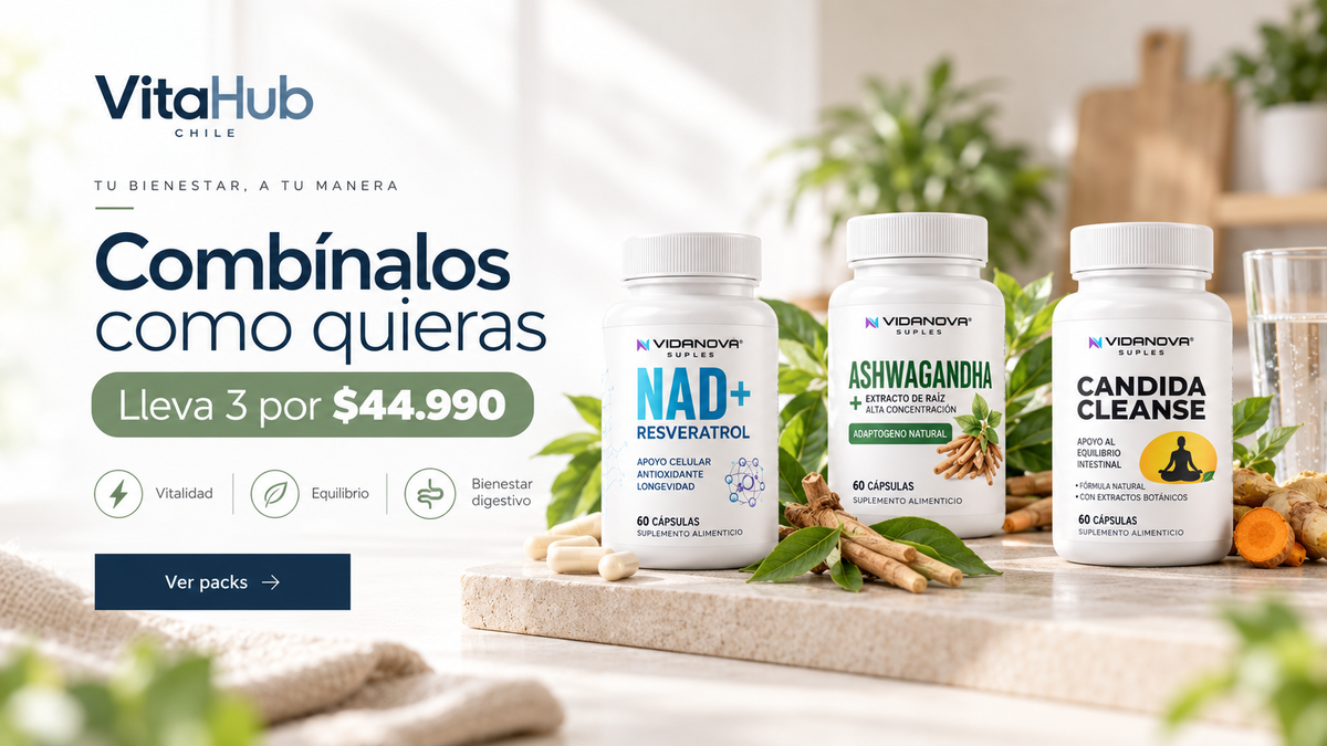 Pack VitaHub Bienestar – NAD+ + Ashwagandha + Candida Cleanse
